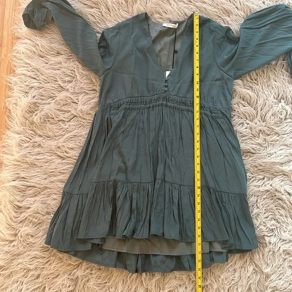 NWT Mustard Seed 'Faded Green' side tie v-neck long sleeve flowy dress sz S - Picture 8 of 8
